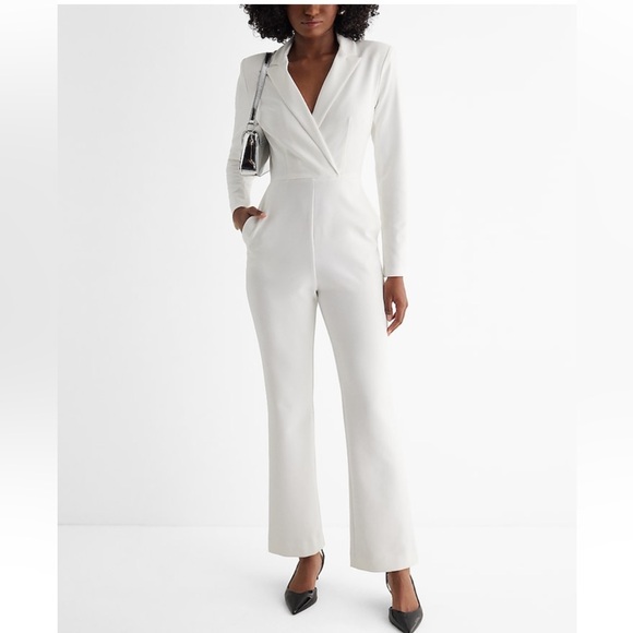NWT Express Twill Long Sleeve Blazer Jumpsuit White Size 10 - Picture 1 of 4